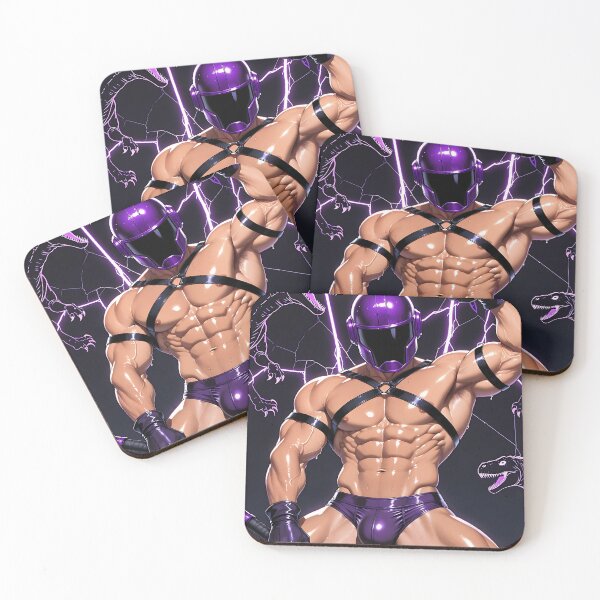Item preview, Cyberpunk Warrior with Neon Axe – Purple Sci-Fi Muscle Illustration designed and sold by ZhivanCrimson.