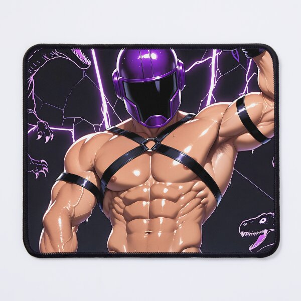 Item preview, Cyberpunk Warrior with Neon Axe – Purple Sci-Fi Muscle Illustration designed and sold by ZhivanCrimson.