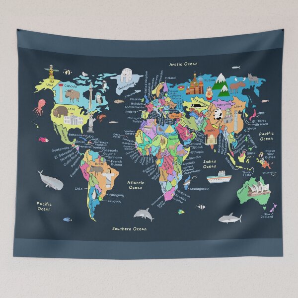Item preview, World Map with Fun Illustrations by Carla Daly designed and sold by Carla Daly.