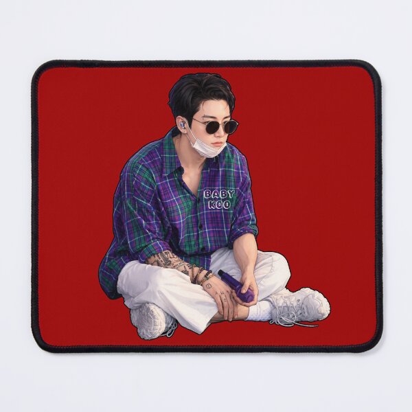 Item preview, BTS cute sleepy Jungkook | JK round glasses and purple checkered shirt art | BTS JK designed and sold by moteesshop.