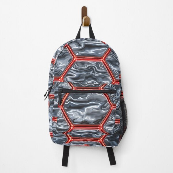 Item preview, Futuristic Sci-Fi Hexagon Pattern with Liquid Metal and Red Neon Glow designed and sold by Aimaniia666.