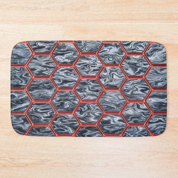 Item preview, Futuristic Sci-Fi Hexagon Pattern with Liquid Metal and Red Neon Glow designed and sold by Aimaniia666.