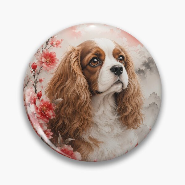Item preview, Cavalier King Charles Spaniel with Cherry Blossoms | Watercolor Floral Dog Portrait designed and sold by ManJiangHong.
