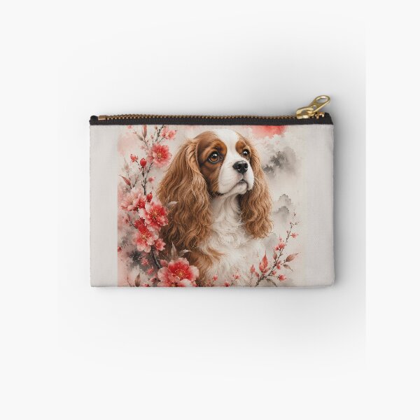 Item preview, Cavalier King Charles Spaniel with Cherry Blossoms | Watercolor Floral Dog Portrait designed and sold by ManJiangHong.