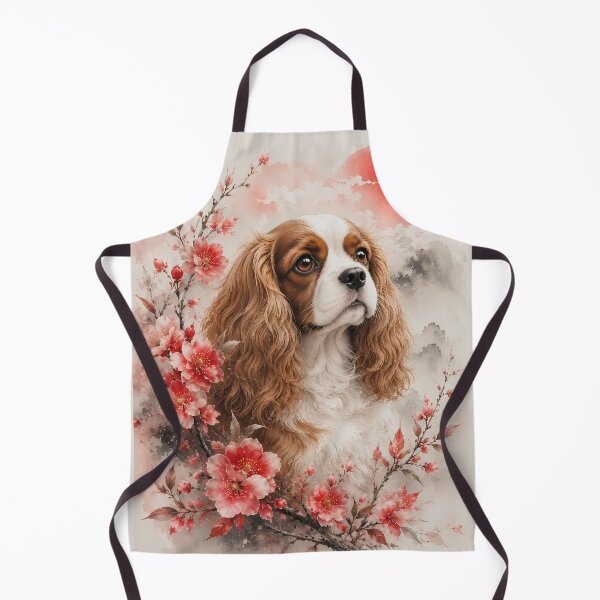 Item preview, Cavalier King Charles Spaniel with Cherry Blossoms | Watercolor Floral Dog Portrait designed and sold by ManJiangHong.