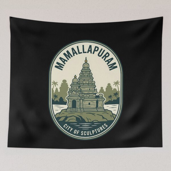 Item preview, Mamallapuram Shore Temple Vintage Travel Emblem designed and sold by k3rstman1.