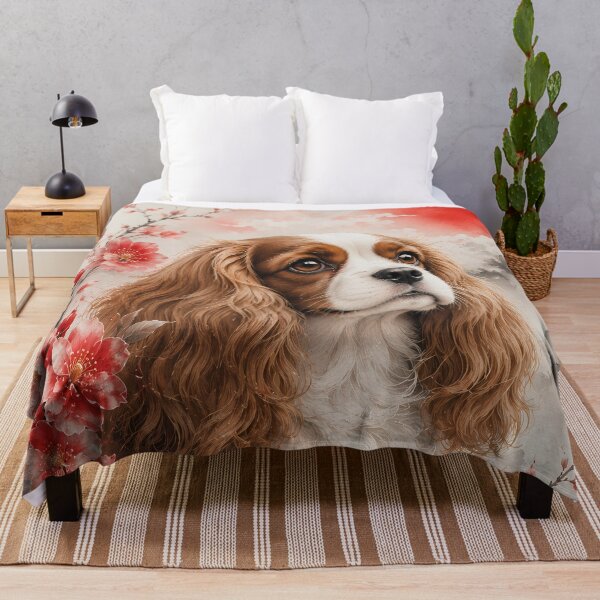 Item preview, Cavalier King Charles Spaniel with Cherry Blossoms | Watercolor Floral Dog Portrait designed and sold by ManJiangHong.