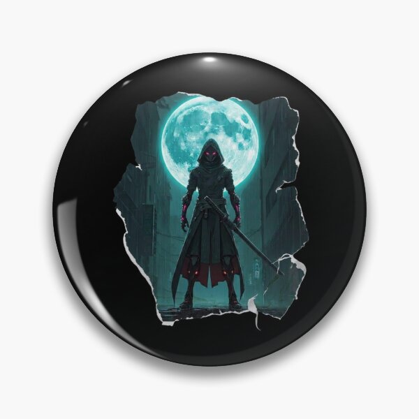 Item preview, Another of Neon Cyborg Samurai Ronin Holographic Moon Cyberpunk Art Blue Moon designed and sold by The Fine Print by BassAddict.
