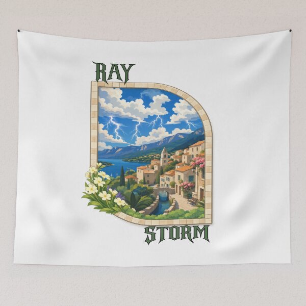 Item preview, RAY Storm – Mediterranean Thunder Landscape | Vintage Coastal Streetwear Graphic T-Shirt designed and sold by RAYapparel.