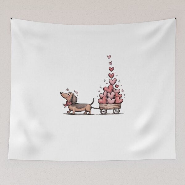 Item preview, Dachshund Pulling a Wagon of Hearts designed and sold by jkrphoto.