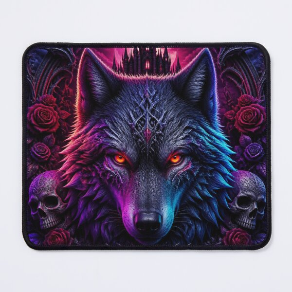 Item preview, Gothic Cyberpunk Wolf with Skulls and Roses designed and sold by AgnesB77.