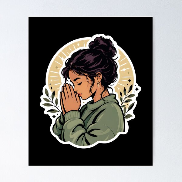 Item preview, Spiritual Christian Praying Woman Faith Art designed and sold by DrawHandArt.