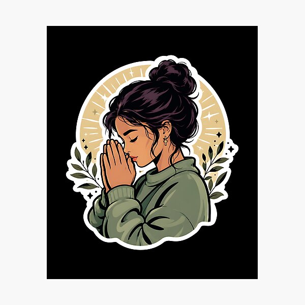 Item preview, Spiritual Christian Praying Woman Faith Art designed and sold by DrawHandArt.
