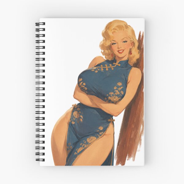 Item preview, Original Blonde Pin-Up in Blue Cheongsam | Vintage Retro Glamour Illustration designed and sold by Cosplayvintage.