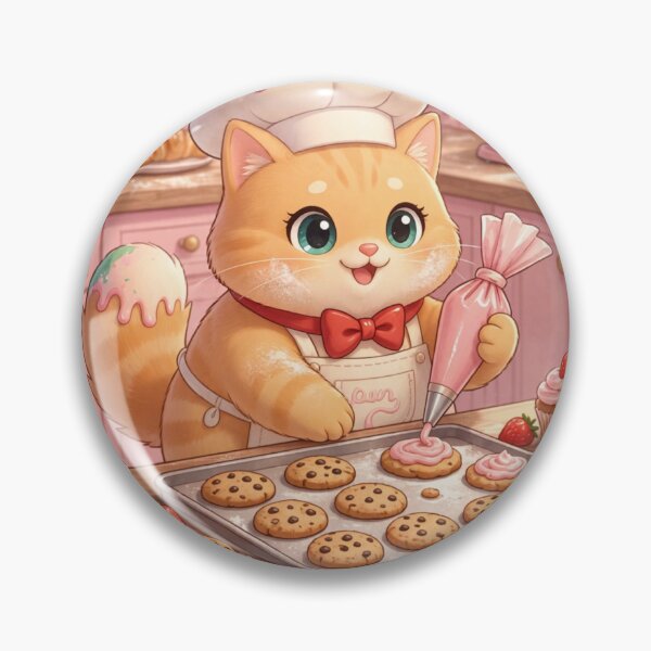 Item preview, Cute Baker Cat Decorating Strawberry Cookies designed and sold by Moody Vibes Studio.