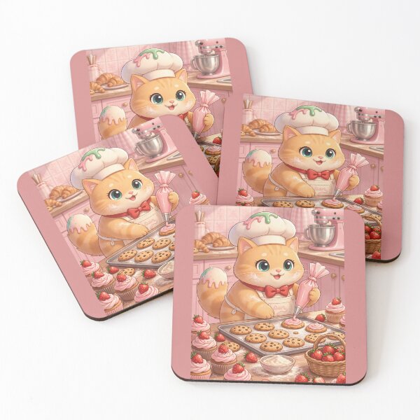 Item preview, Cute Baker Cat Decorating Strawberry Cookies designed and sold by Moody Vibes Studio.