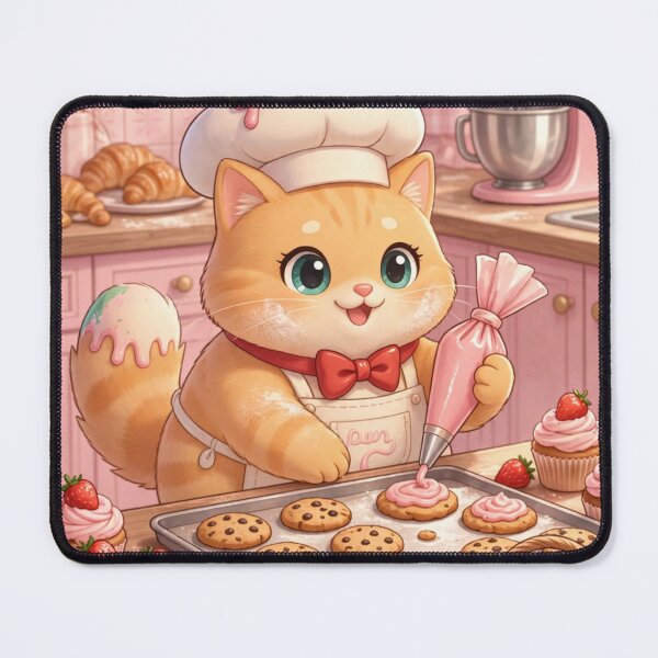 Item preview, Cute Baker Cat Decorating Strawberry Cookies designed and sold by Moody Vibes Studio.