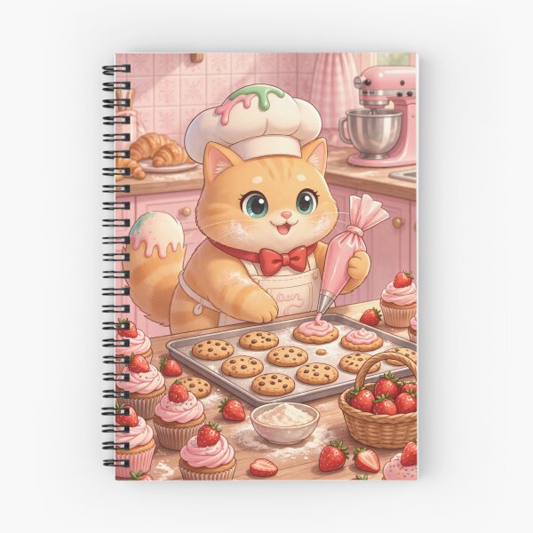 Item preview, Cute Baker Cat Decorating Strawberry Cookies designed and sold by Moody Vibes Studio.
