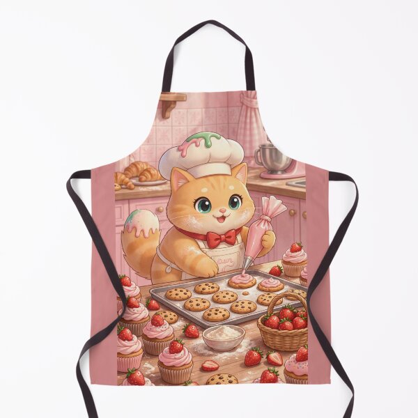 Item preview, Cute Baker Cat Decorating Strawberry Cookies designed and sold by Luna's World - Moody Vibes Studio.