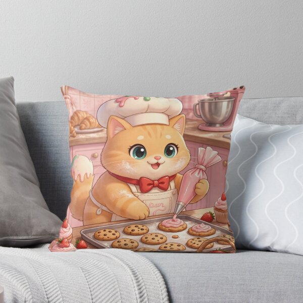 Item preview, Cute Baker Cat Decorating Strawberry Cookies designed and sold by Moody Vibes Studio.