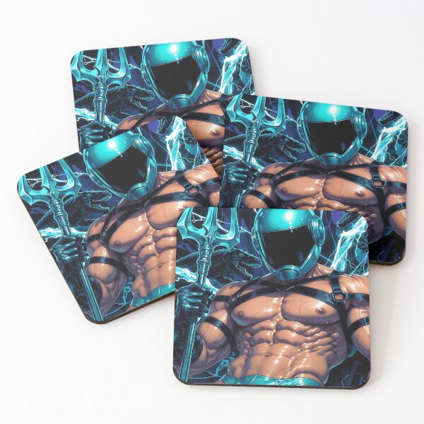 Item preview, Cyber Neptune Warrior with Trident – Ocean Sci-Fi Fantasy Illustration designed and sold by ZhivanCrimson.
