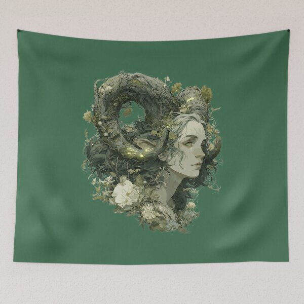Item preview, Forest Horned Goddess Fantasy Portrait designed and sold by MythicMood.