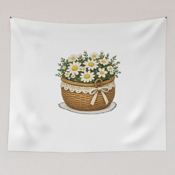 Item preview, Rustic Daisy Flower Basket Cottage core Illustration designed and sold by RidaSalArt.
