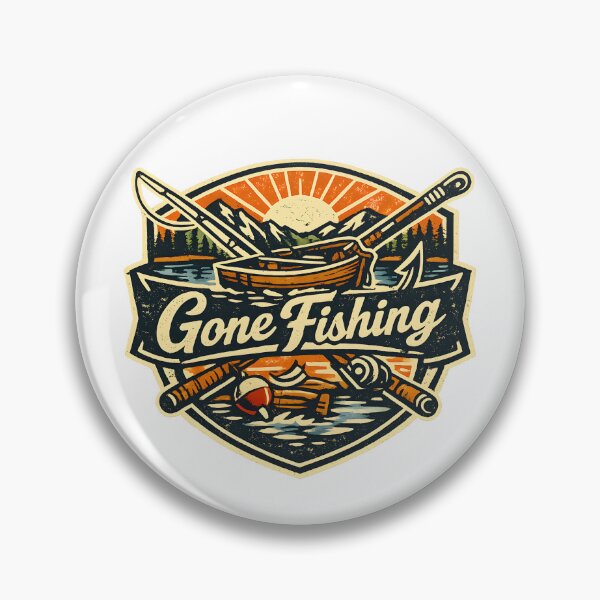 Item preview, Gone Fishing Vintage Badge Retro Outdoor Lake Sunrise Boat Fishing  designed and sold by Artycom.