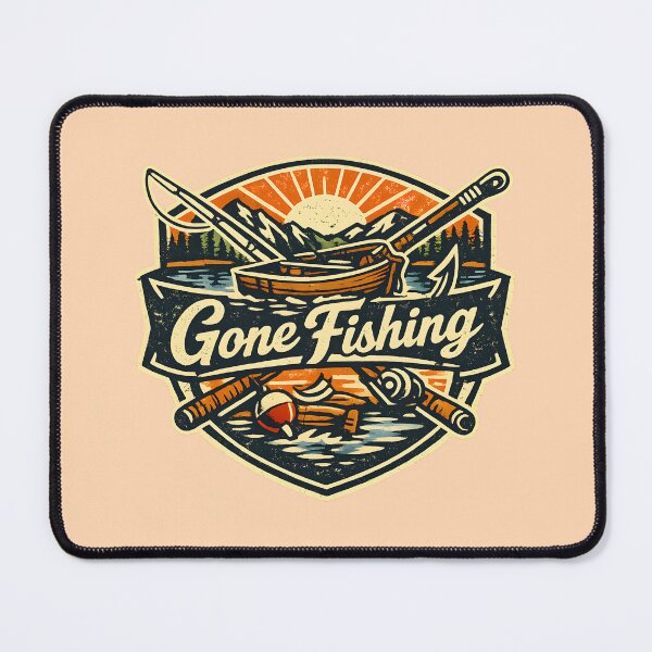 Item preview, Gone Fishing Vintage Badge Retro Outdoor Lake Sunrise Boat Fishing designed and sold by Artycom.