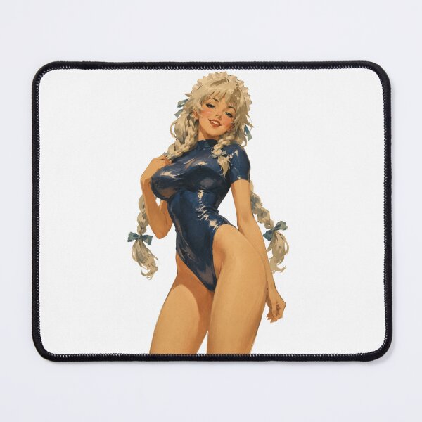 Item preview, Original Silver-Haired Pin-Up Girl | Retro Vintage Blue Bodysuit Illustration designed and sold by Cosplayvintage.