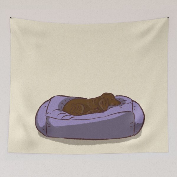 Item preview, A cute dog sleeping on purple bed designed and sold by Hessah-HA.