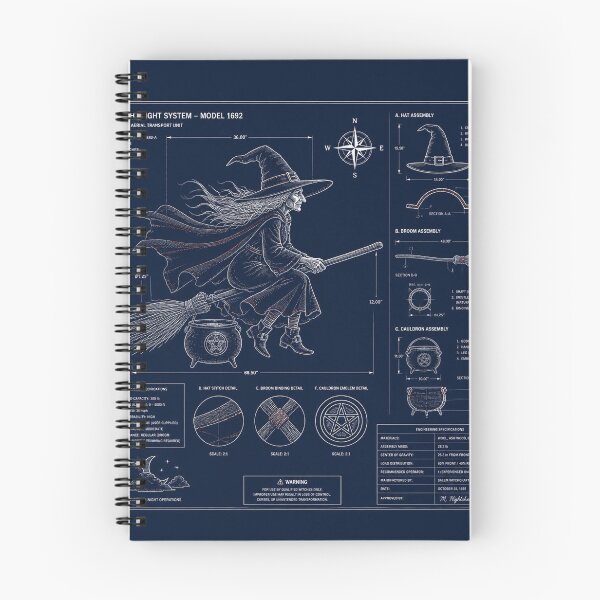 Item preview, Witch Blueprint Technical Halloween Shirt | Vintage Patent Diagram Design designed and sold by SunnyDesign82.