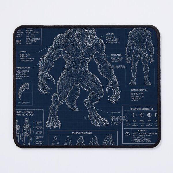 Item preview, Werewolf Blueprint Technical Halloween Shirt | Vintage Patent Diagram Design designed and sold by SunnyDesign82.