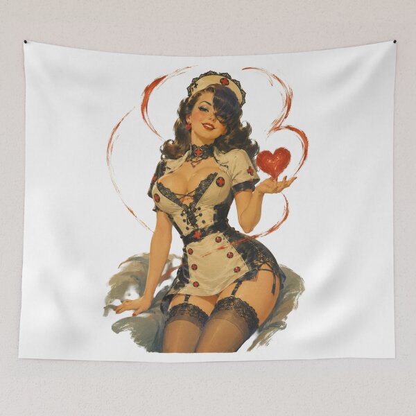 Item preview, Gothic Nurse Pin-Up | Dark Vintage Retro Glamour Illustration designed and sold by Cosplayvintage.
