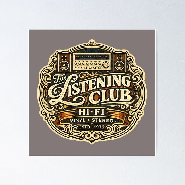 Item preview, The Listening Club – Vintage Hi-Fi Stereo 1976 Retro Logo designed and sold by Golden Era Studio.