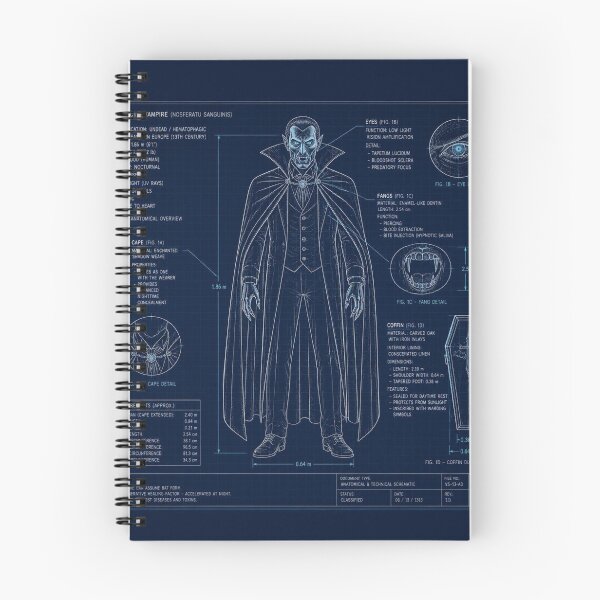 Item preview, Vampire Blueprint Technical Halloween Shirt | Vintage Patent Diagram Design designed and sold by SunnyDesign82.