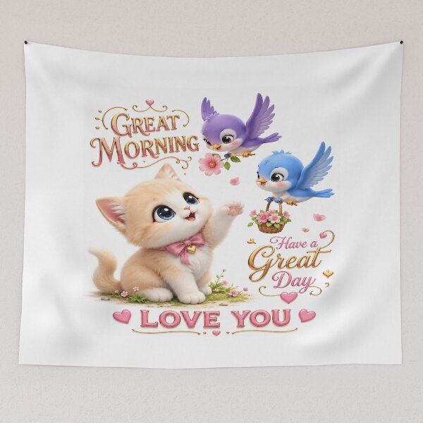 Item preview, Petalwing Morning Love: A Manga Kitten Greeting designed and sold by BlissBlvdShop.