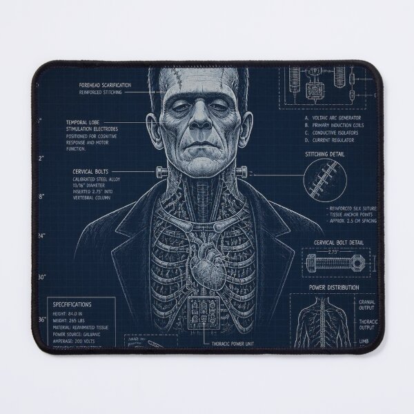 Item preview, Frankenstein Blueprint Technical Halloween Shirt | Vintage Patent Diagram Design designed and sold by SunnyDesign82.