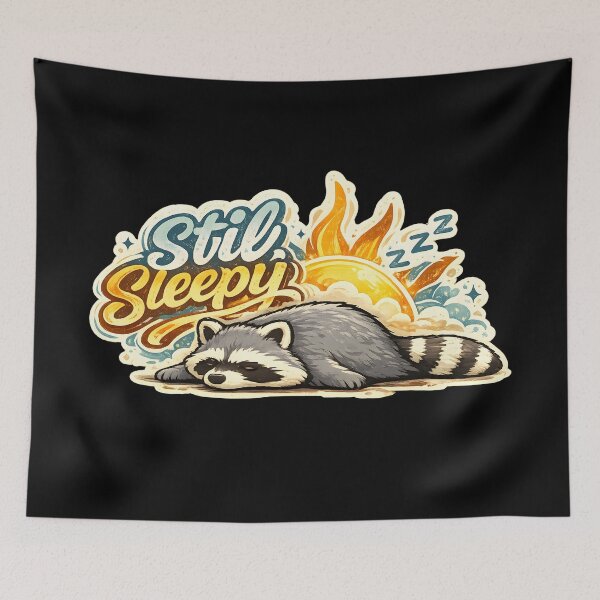 Item preview, Still Sleepy Cute Retro Raccoon Lazy Animal designed and sold by DrawHandArt.