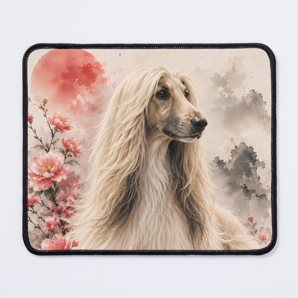 Item preview, Afghan Hound with Pink Peonies Watercolor Art | Elegant Long Hair Dog Floral Painting designed and sold by ManJiangHong.