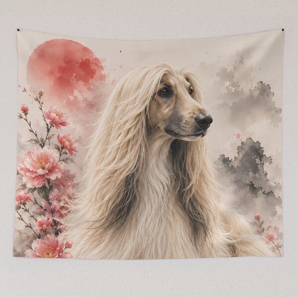 Item preview, Afghan Hound with Pink Peonies Watercolor Art | Elegant Long Hair Dog Floral Painting designed and sold by ManJiangHong.