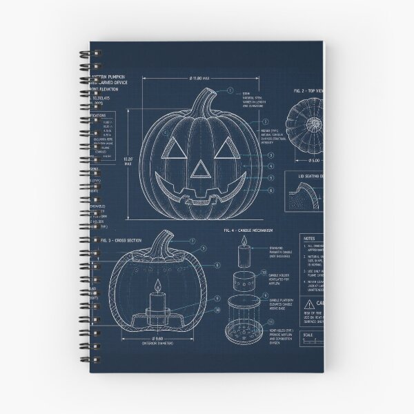 Item preview, Pumpkin Blueprint Technical Halloween Shirt | Vintage Patent Diagram Design designed and sold by SunnyDesign82.
