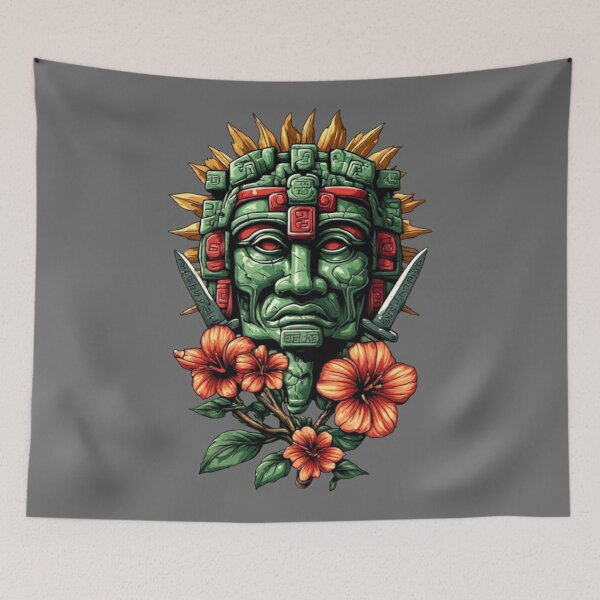 Item preview, Ancient Mayan Warrior Spirit – Sacred Jade Mask & Obsidian Blades Art designed and sold by Shift-Bloom.