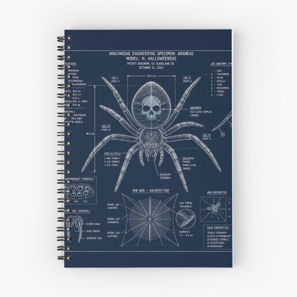 Item preview, Spider Blueprint Technical Halloween Shirt | Vintage Patent Diagram Design designed and sold by SunnyDesign82.