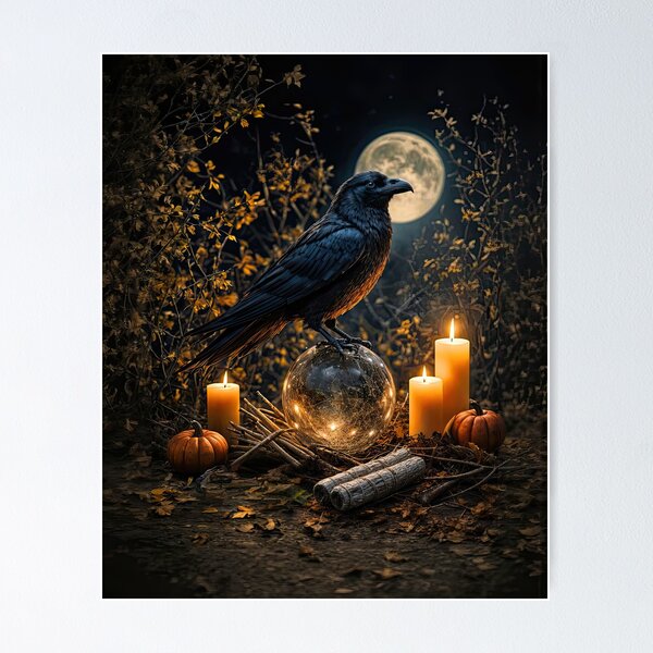 Item preview, Raven Perched by Candlelight Pagan Mabonraven designed and sold by Stephanie Laird.