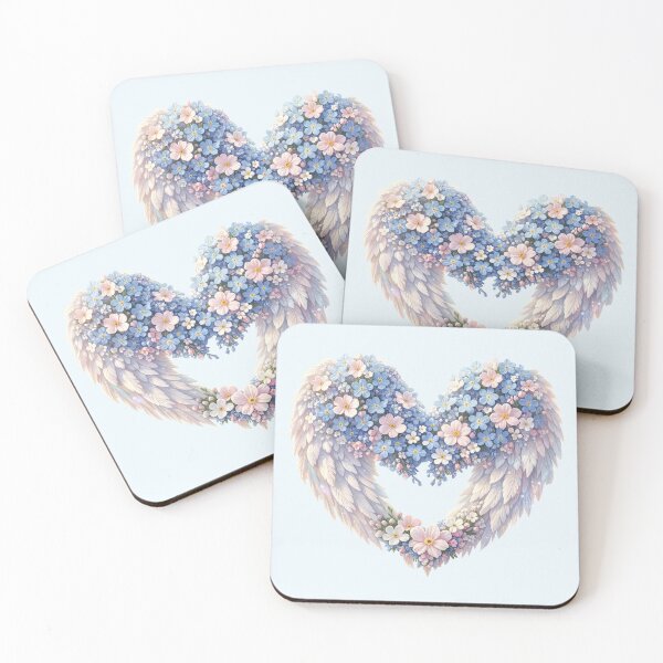 Item preview, Forget-Me-Not Heart with Angel Wings – Blue Floral Love Illustration designed and sold by EmeraldeaArt.