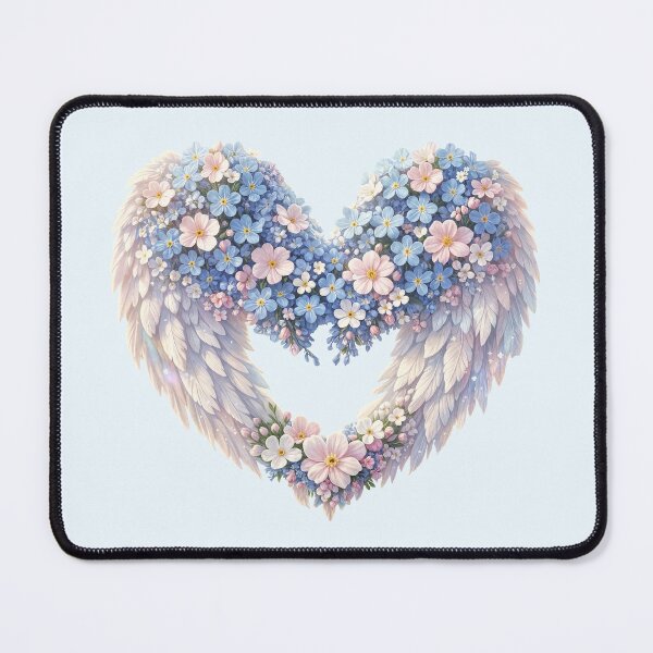 Item preview, Forget-Me-Not Heart with Angel Wings – Blue Floral Love Illustration designed and sold by EmeraldeaArt.