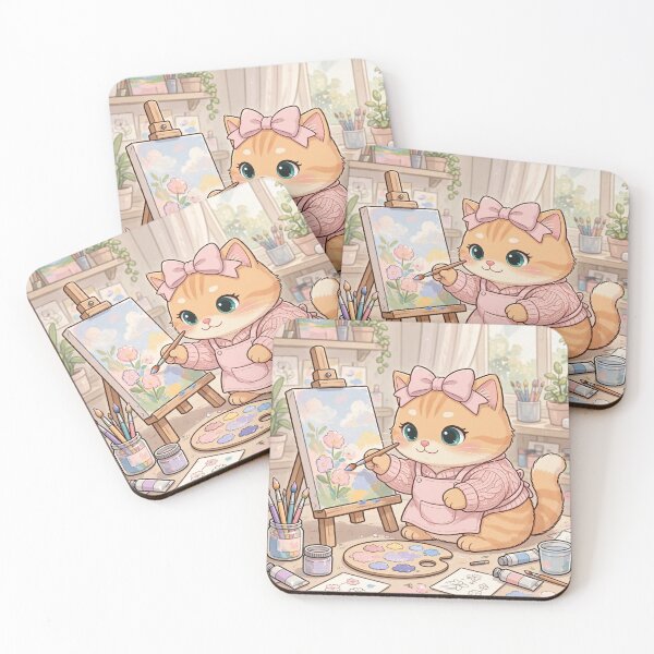 Item preview, Cute Artist Cat Painting Flowers designed and sold by Moody Vibes Studio.