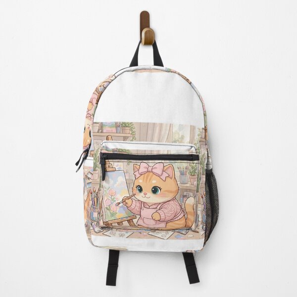 Item preview, Cute Artist Cat Painting Flowers designed and sold by Moody Vibes Studio.