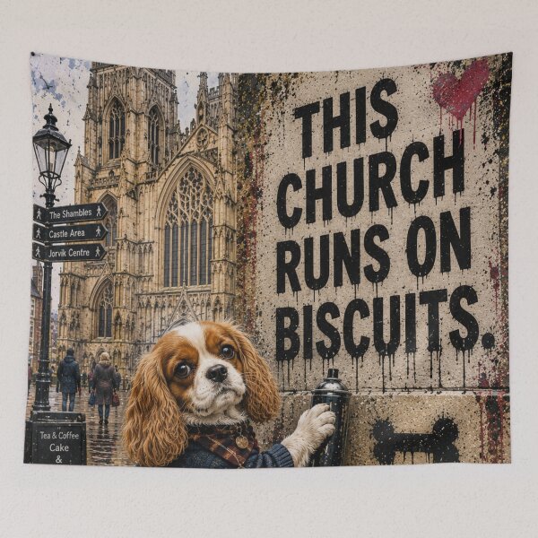 Item preview, Cavalier King Charles Spaniel Wall Art | Funny Dog Print | This Church Runs On Biscuits designed and sold by Pooch & Print Co..